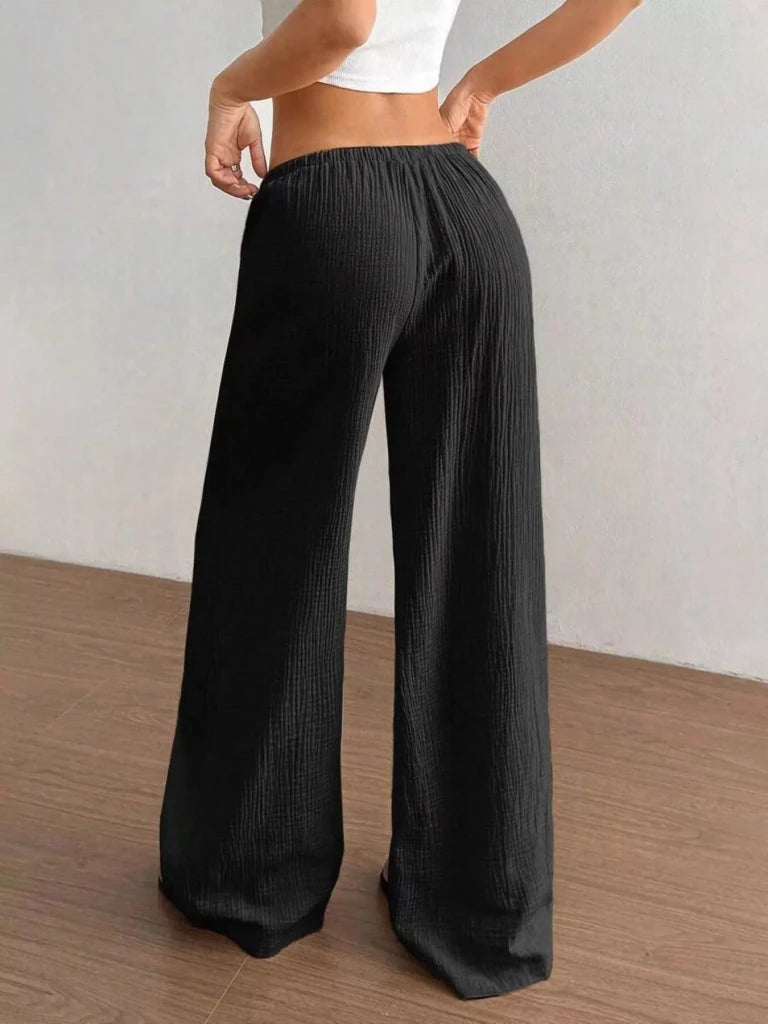 Full Size Drawstring Wide Leg Pants Plus Size - Black by Trendsi from FREYA’S CLOSET