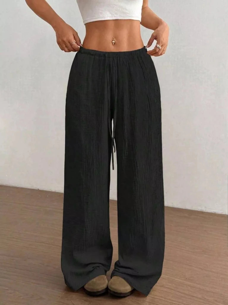 Full Size Drawstring Wide Leg Pants Plus Size - Black by Trendsi from FREYA’S CLOSET