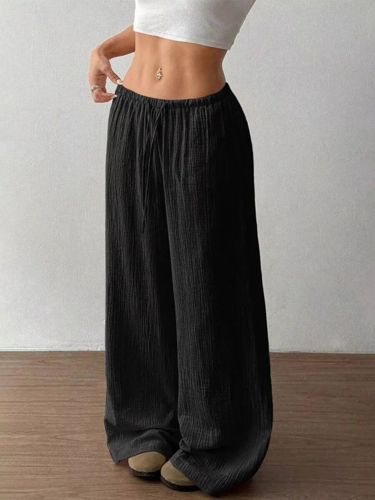 Full Size Drawstring Wide Leg Pants Plus Size - Black by Trendsi from FREYA’S CLOSET