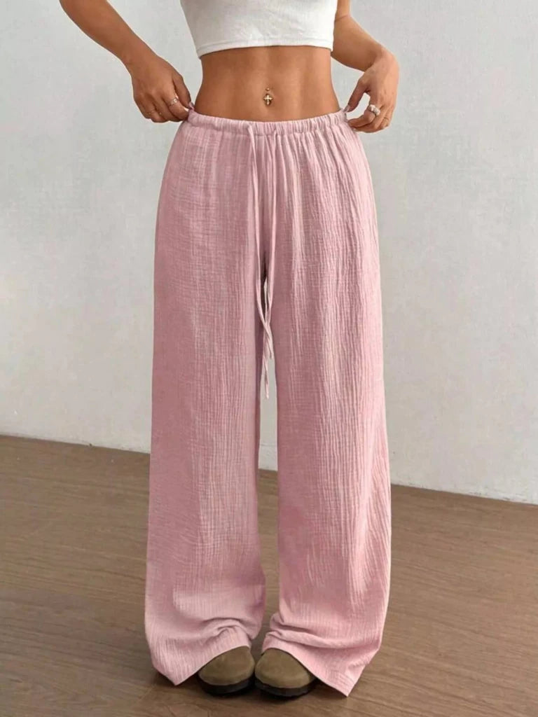 Full Size Drawstring Wide Leg Pants Plus Size - Pink by Trendsi from FREYA’S CLOSET