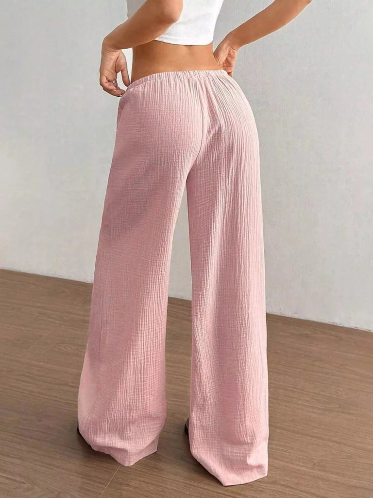 Full Size Drawstring Wide Leg Pants Plus Size - Pink by Trendsi from FREYA’S CLOSET