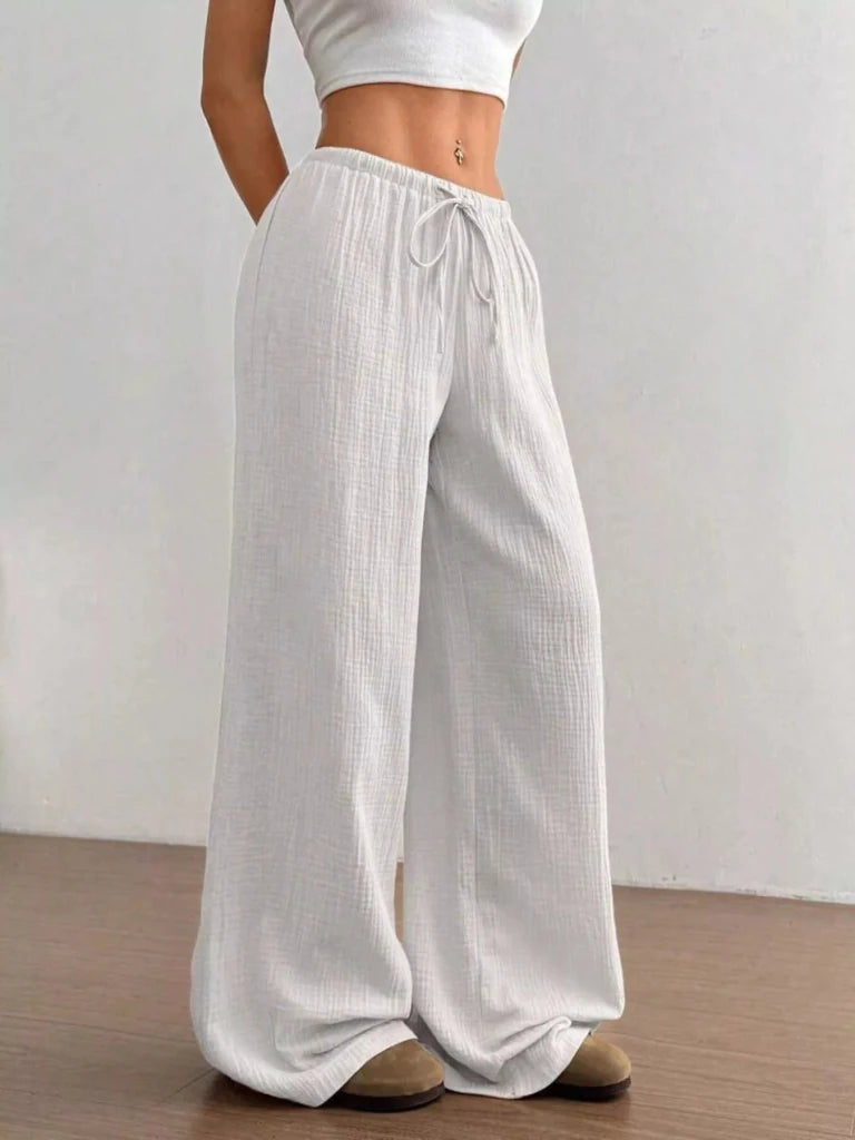 Full Size Drawstring Wide Leg Pants Plus Size - White by Trendsi from FREYA’S CLOSET