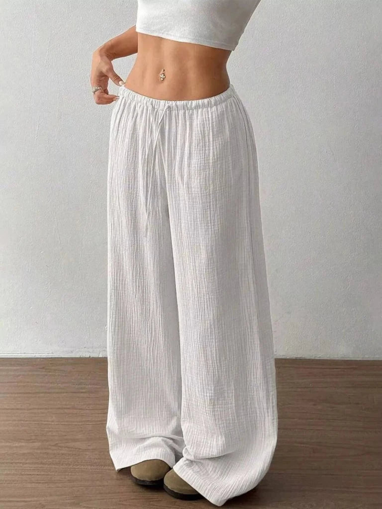 Full Size Drawstring Wide Leg Pants Plus Size - White by Trendsi from FREYA’S CLOSET