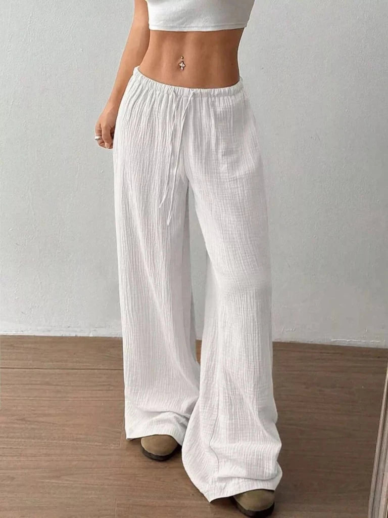 Full Size Drawstring Wide Leg Pants Plus Size - White by Trendsi from FREYA’S CLOSET