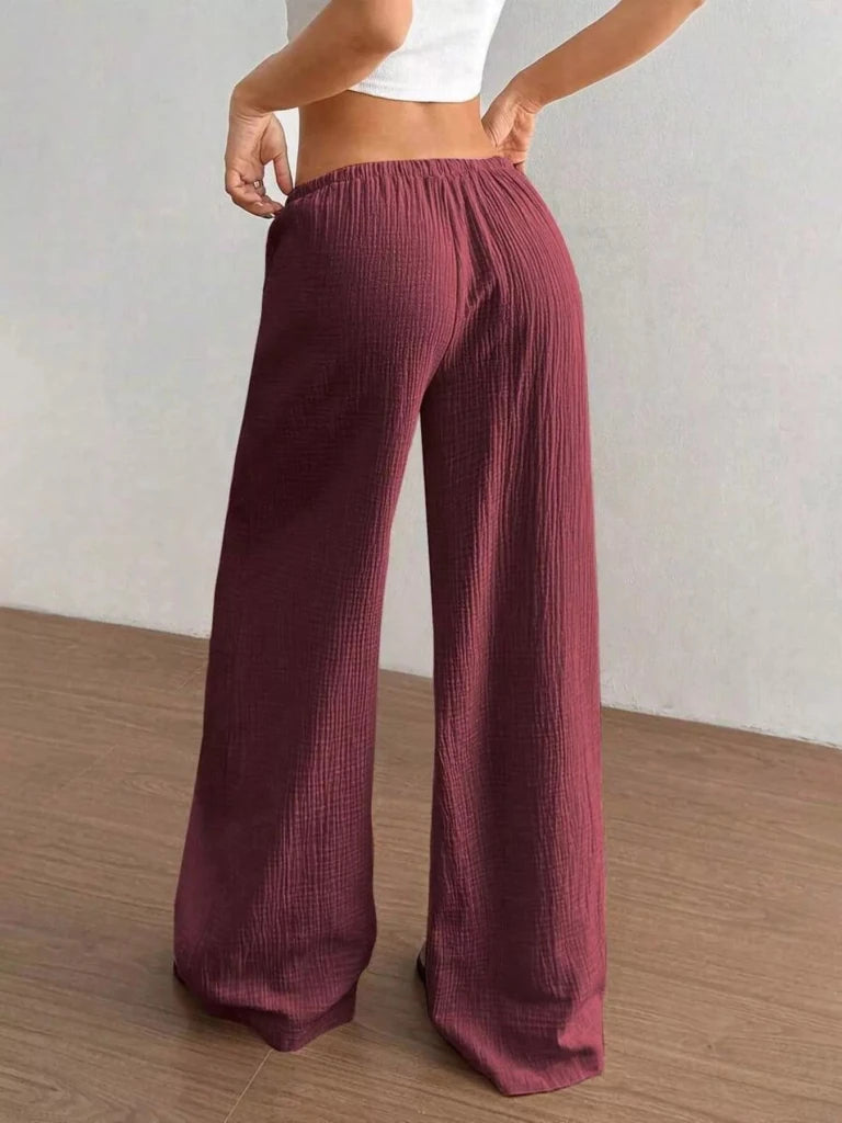 Full Size Drawstring Wide Leg Pants Plus Size - Wine Red by Trendsi from FREYA’S CLOSET