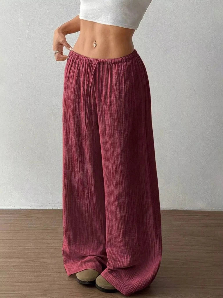 Full Size Drawstring Wide Leg Pants Plus Size - Wine Red by Trendsi from FREYA’S CLOSET