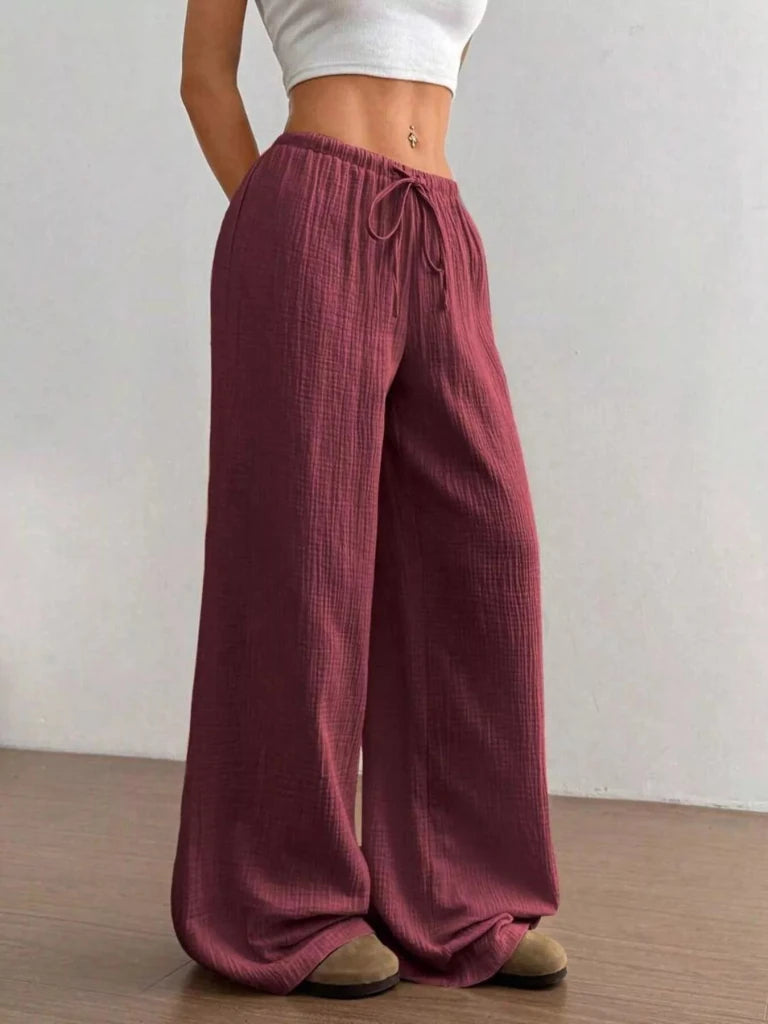 Full Size Drawstring Wide Leg Pants Plus Size - Wine Red by Trendsi from FREYA’S CLOSET