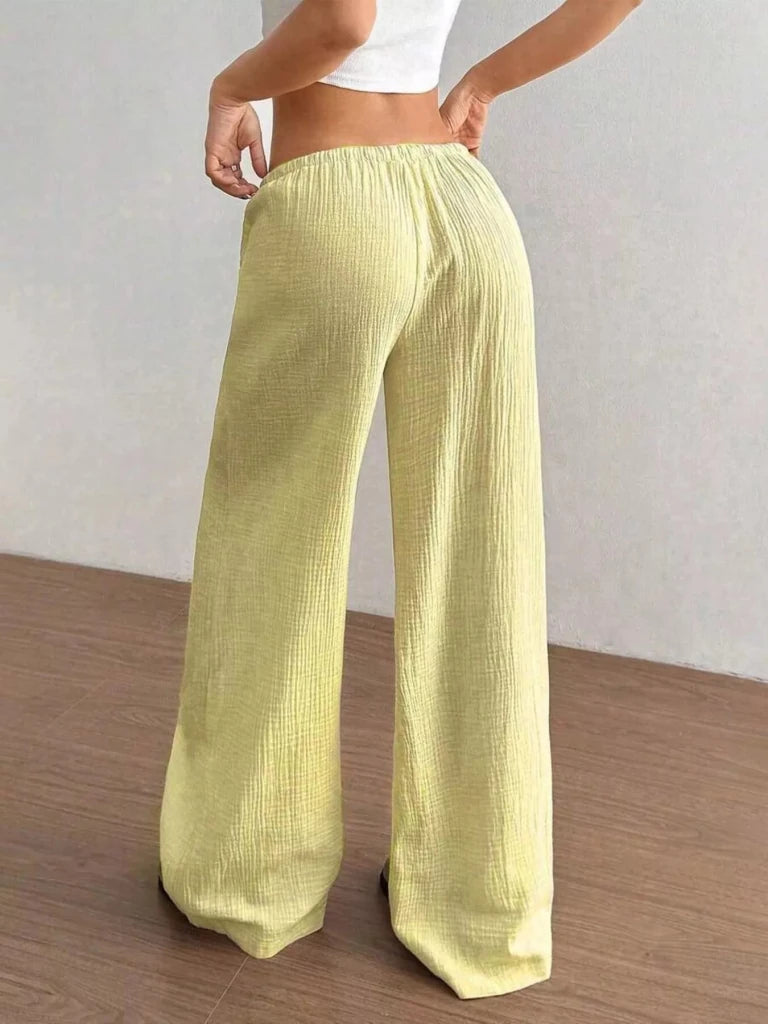 Full Size Drawstring Wide Leg Pants Plus Size - Yellow by Trendsi from FREYA’S CLOSET