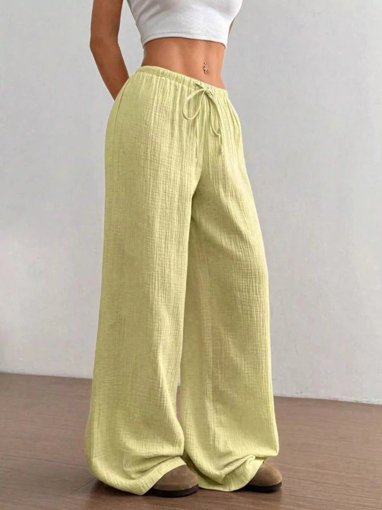 Full Size Drawstring Wide Leg Pants Plus Size - Yellow by Trendsi from FREYA’S CLOSET