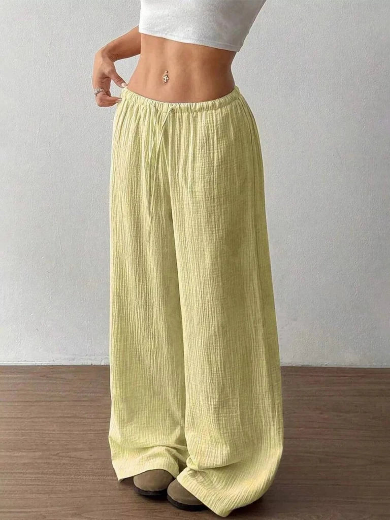 Full Size Drawstring Wide Leg Pants Plus Size - Yellow by Trendsi from FREYA’S CLOSET