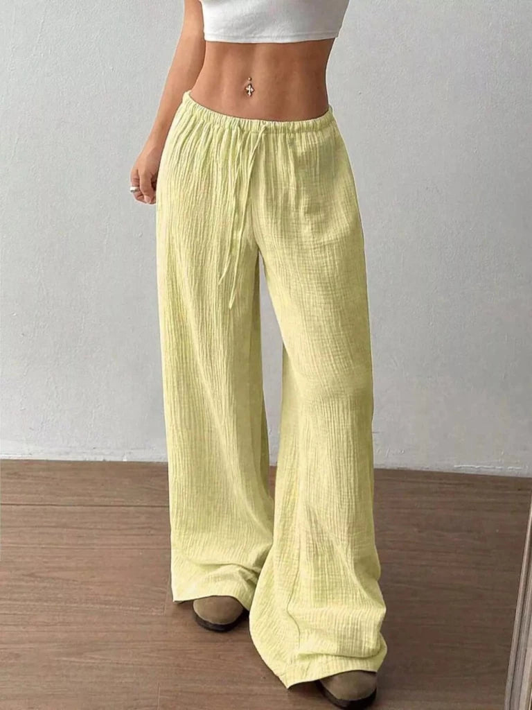 Full Size Drawstring Wide Leg Pants Plus Size - Yellow by Trendsi from FREYA’S CLOSET