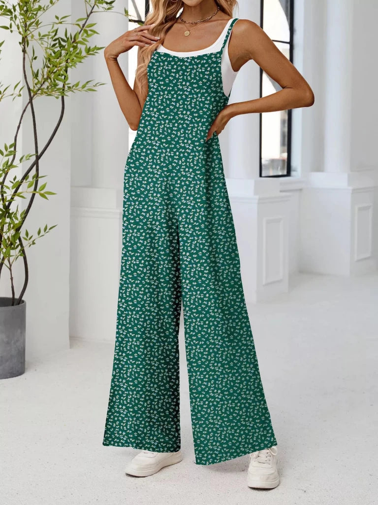 Full Size Floral Print Wide Leg Casual Jumpsuit Plus Size - Deep Teal by Trendsi from FREYA’S CLOSET