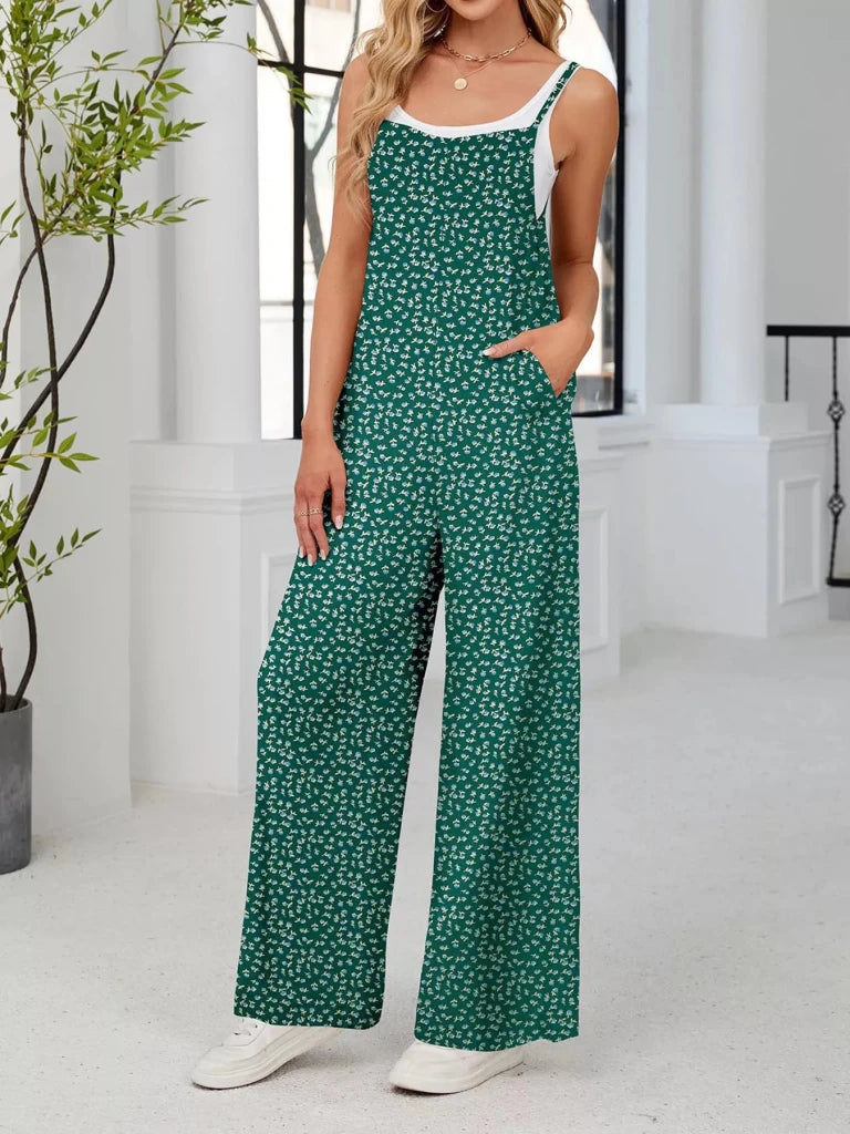 Full Size Floral Print Wide Leg Casual Jumpsuit Plus Size - Deep Teal by Trendsi from FREYA’S CLOSET