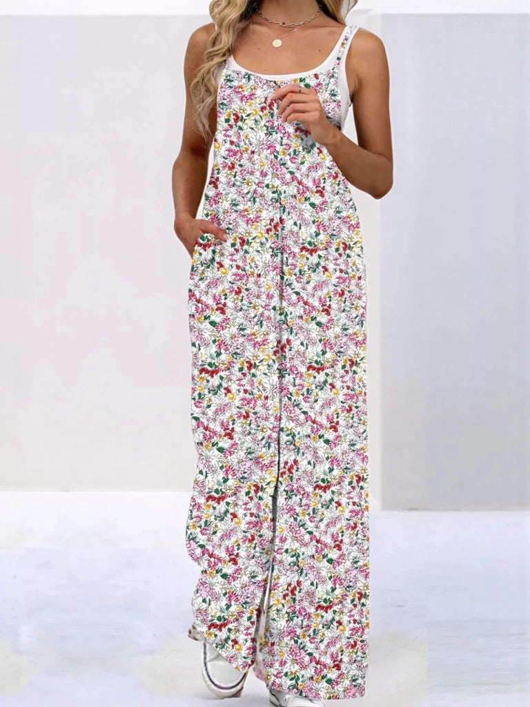 Full Size Floral Print Wide Leg Casual Jumpsuit Plus Size - Green by Trendsi from FREYA’S CLOSET
