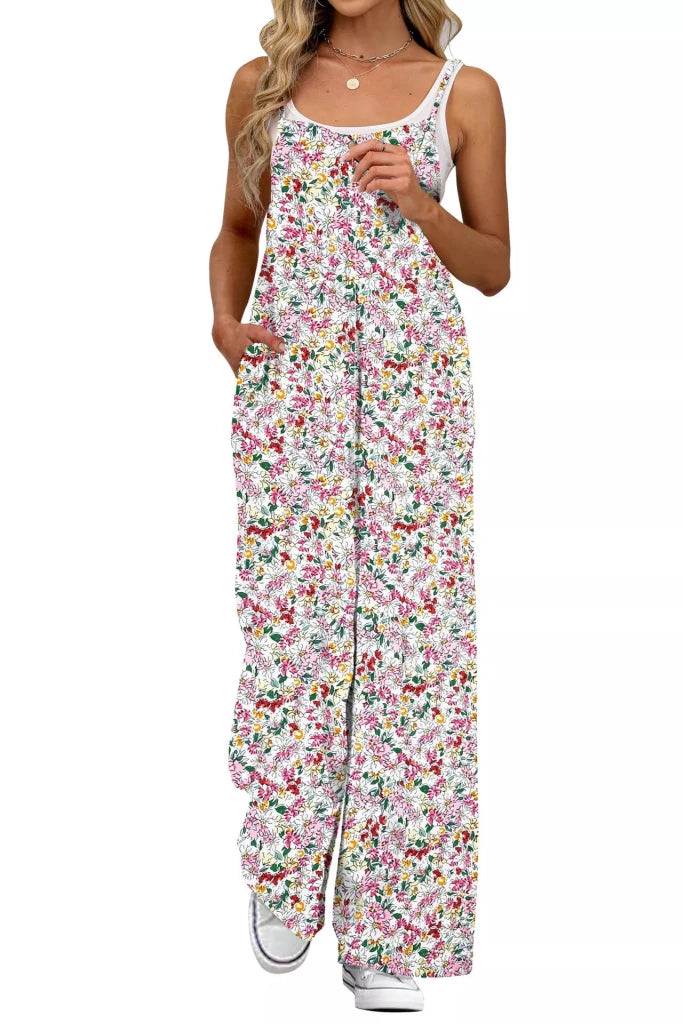 Full Size Floral Print Wide Leg Casual Jumpsuit Plus Size - Pink by Trendsi from FREYA’S CLOSET