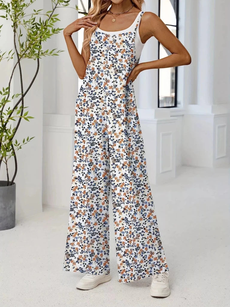 Full Size Floral Print Wide Leg Casual Jumpsuit Plus Size - Yellow by Trendsi from FREYA’S CLOSET