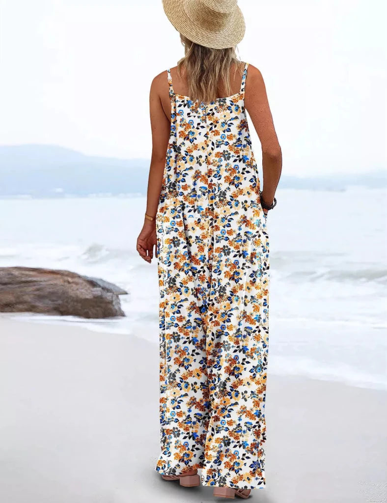 Full Size Floral Print Wide Leg Casual Jumpsuit Plus Size - Yellow by Trendsi from FREYA’S CLOSET
