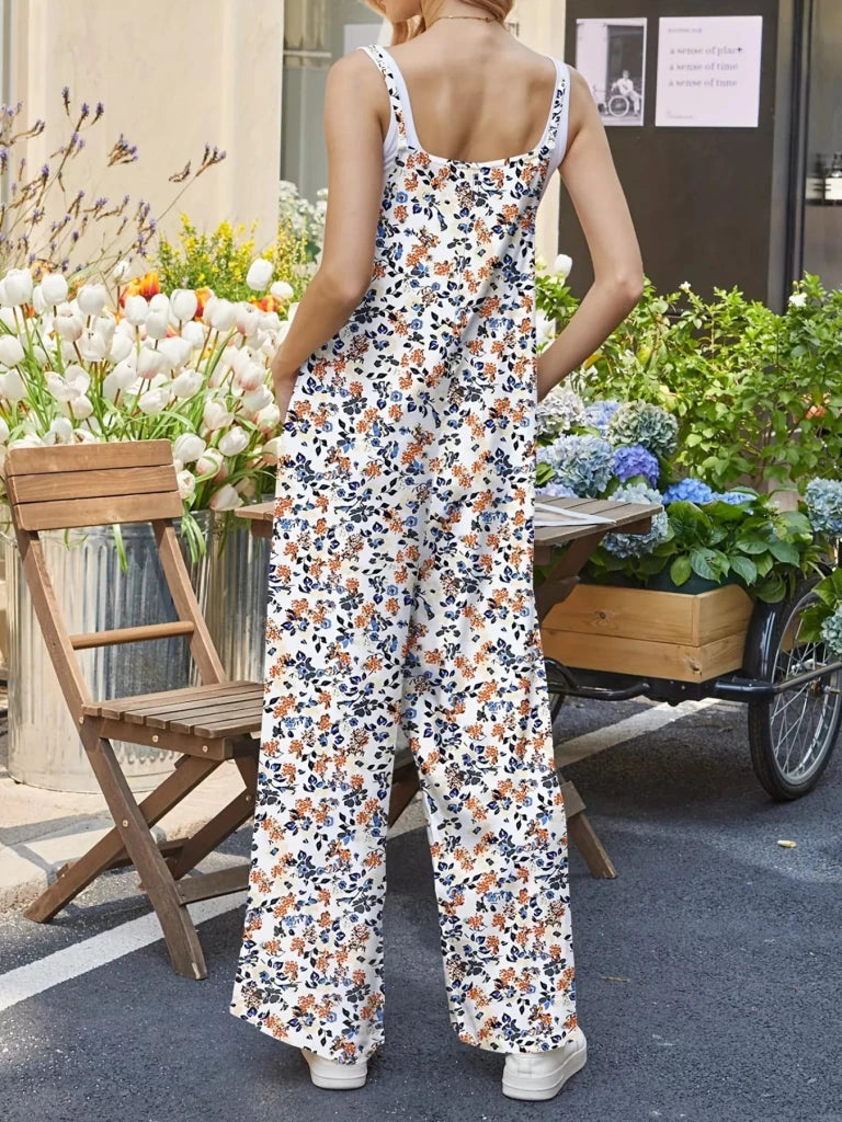 Full Size Floral Print Wide Leg Casual Jumpsuit Plus Size - Yellow by Trendsi from FREYA’S CLOSET