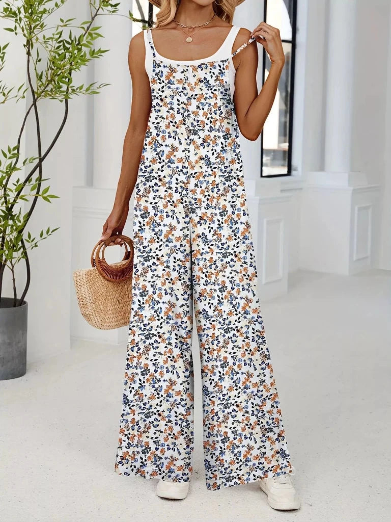 Full Size Floral Print Wide Leg Casual Jumpsuit Plus Size - Yellow by Trendsi from FREYA’S CLOSET