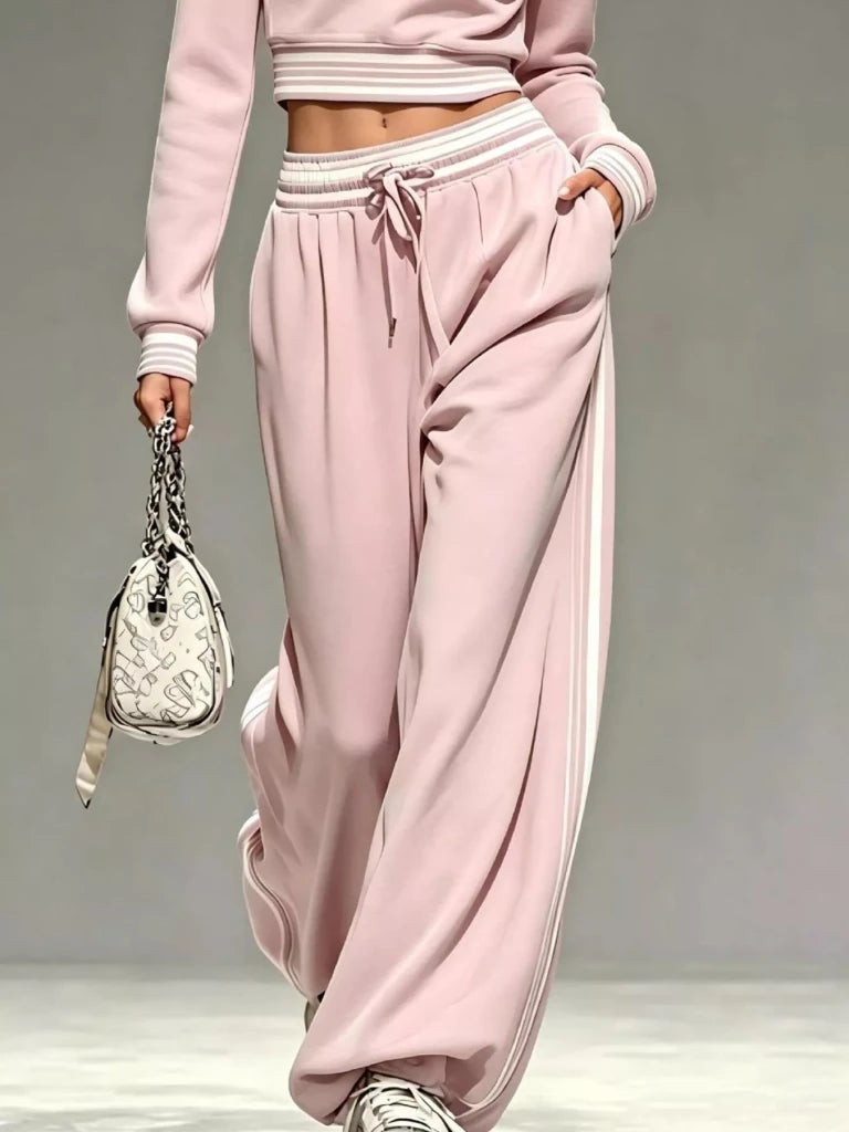 Blush pink half-zip cropped top and pants set, view 2