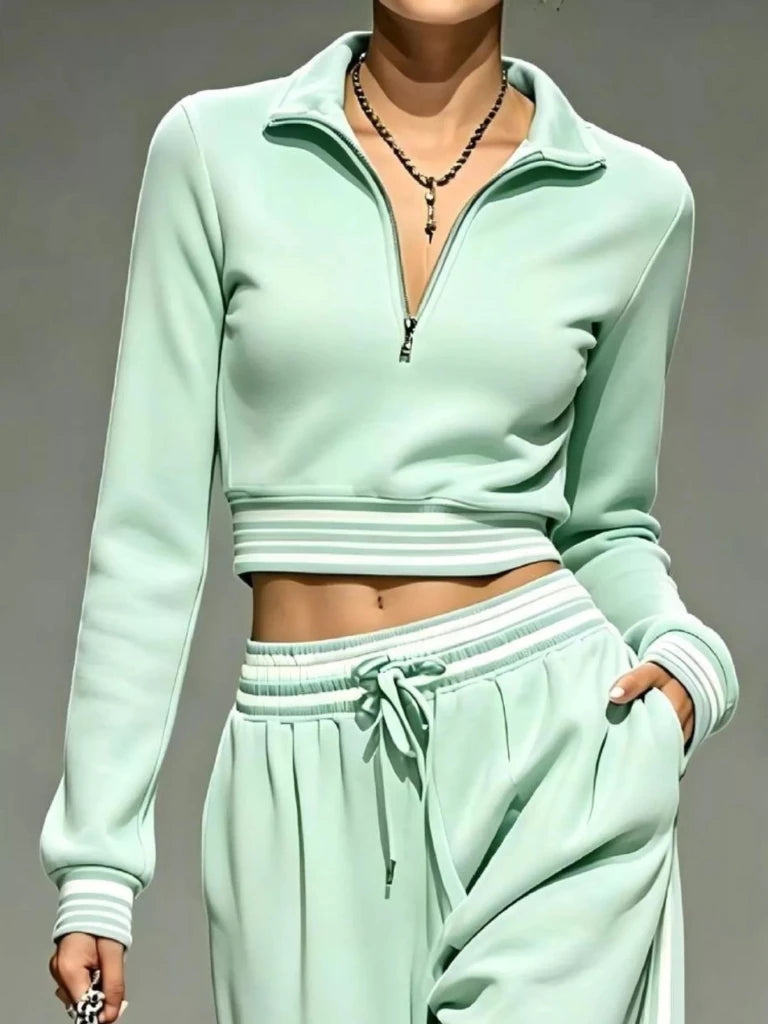 Gum leaf half-zip cropped top and pants set, view 2