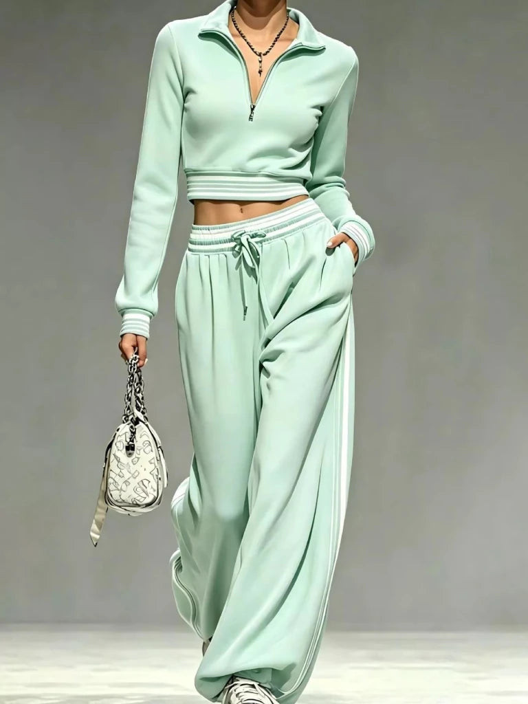 Gum leaf half-zip cropped top and pants set