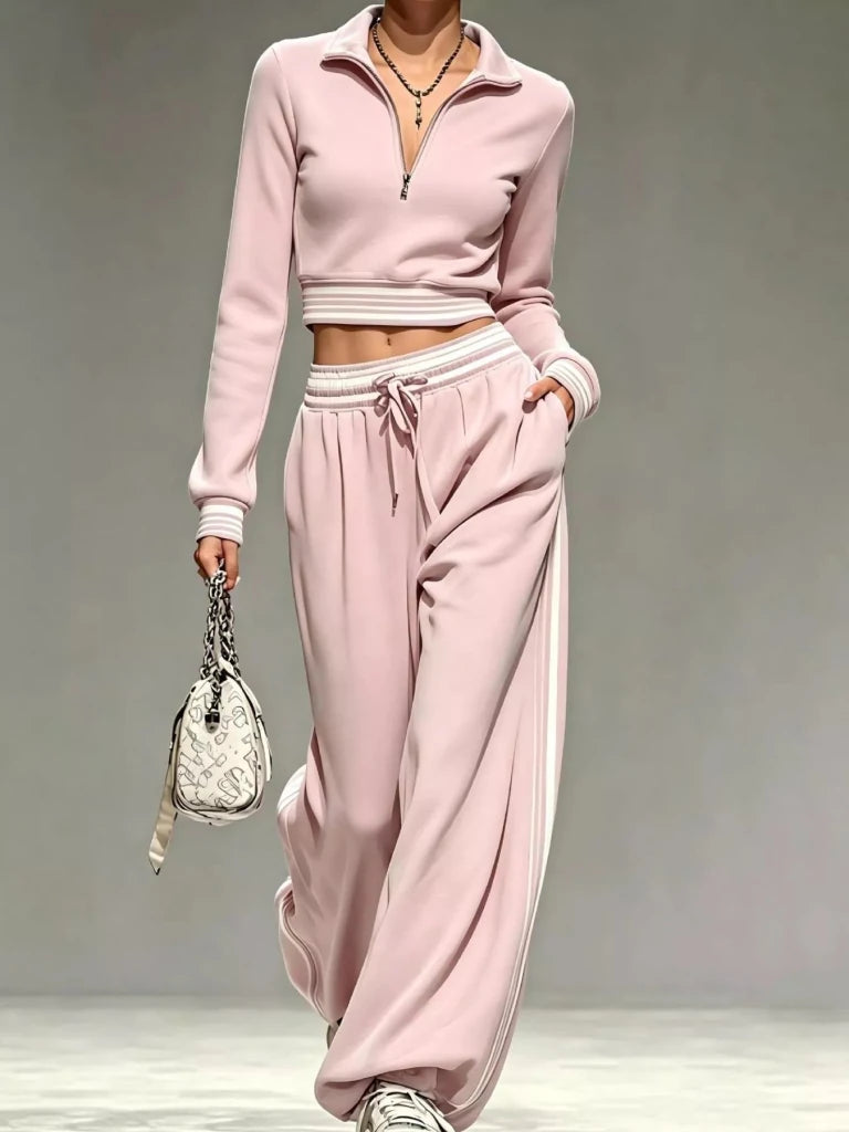 Light blue half-zip cropped top and pants set, view 4
