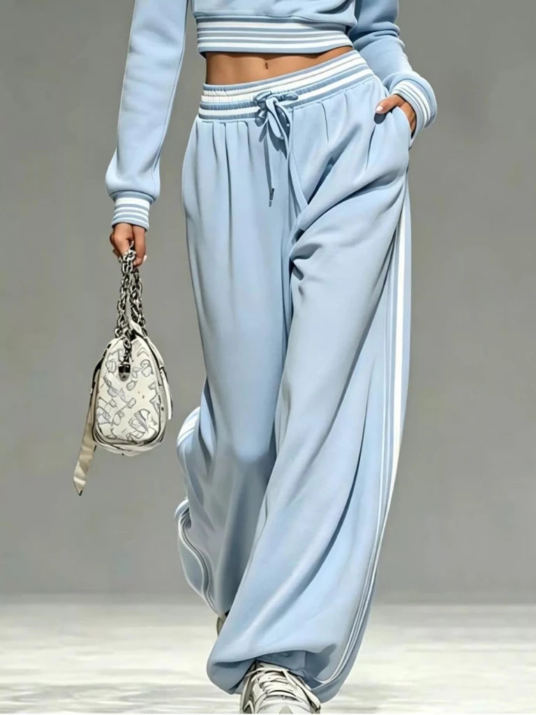 Light blue half-zip cropped top and pants set, view 3
