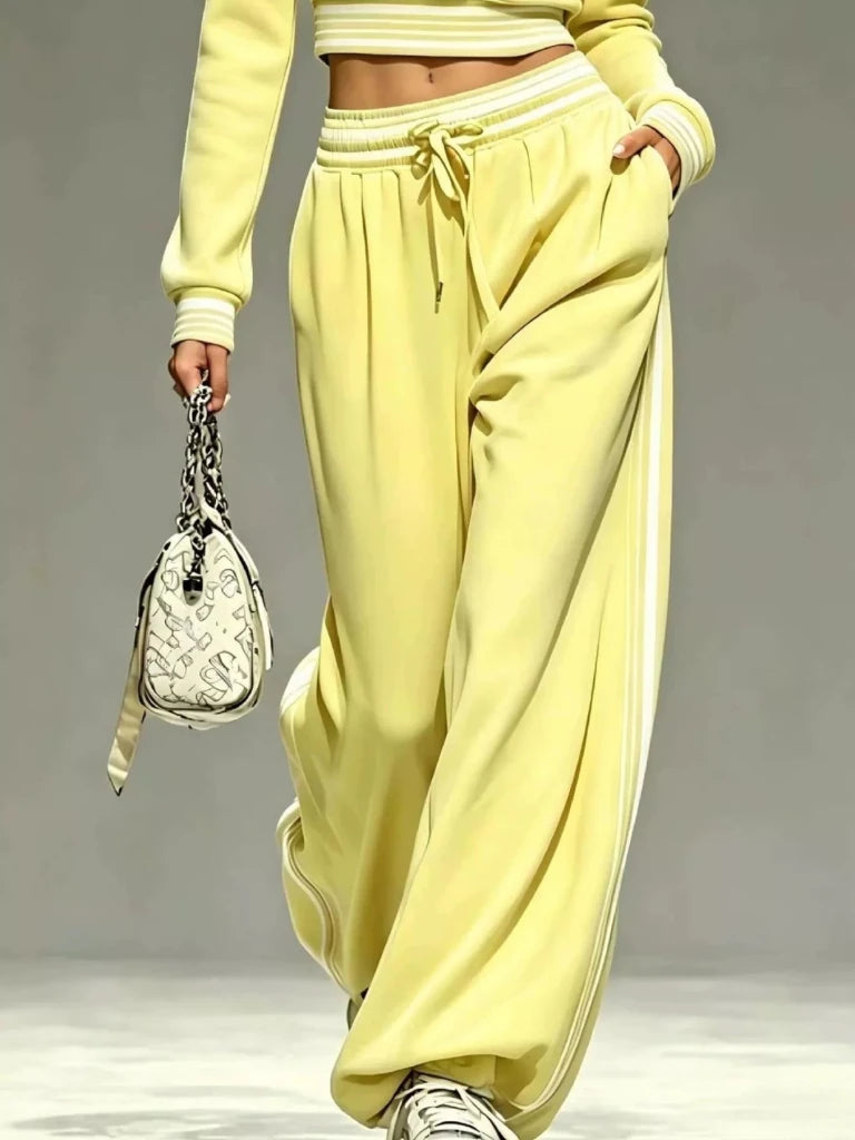 Yellow half-zip cropped top and pants set, view 3