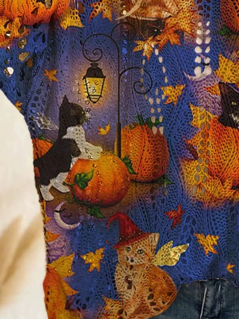 Full Size Halloween Pumpkin Loose Knit Cover Up Plus Size - Blue by Trendsi from FREYA’S CLOSET