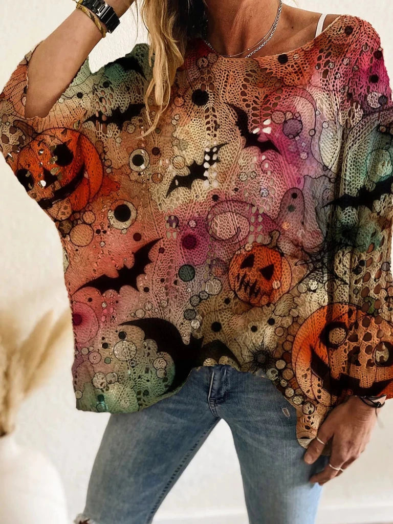 Full Size Halloween Pumpkin Loose Knit Cover Up Plus Size - Green by Trendsi from FREYA’S CLOSET