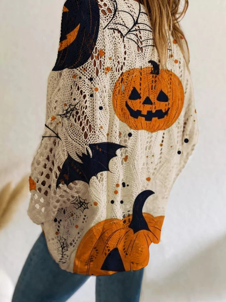 Full Size Halloween Pumpkin Loose Knit Cover Up Plus Size - Khaki by Trendsi from FREYA’S CLOSET