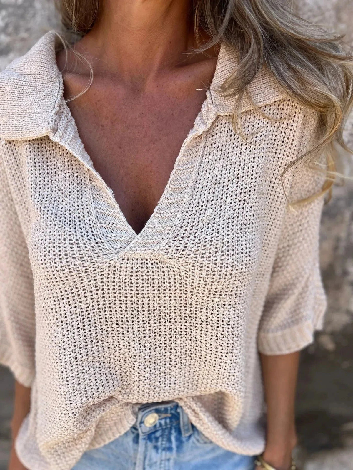 Trendsi Full Size Johnny Collar Loose Knit Sweater Plus Size