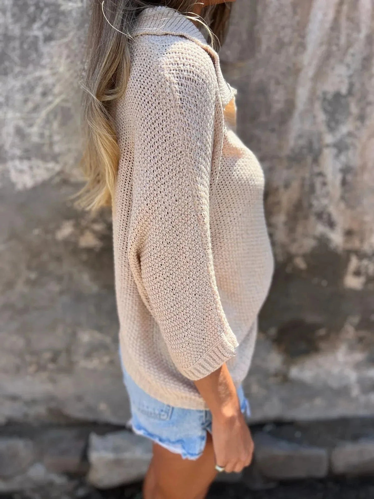 Trendsi Full Size Johnny Collar Loose Knit Sweater Plus Size