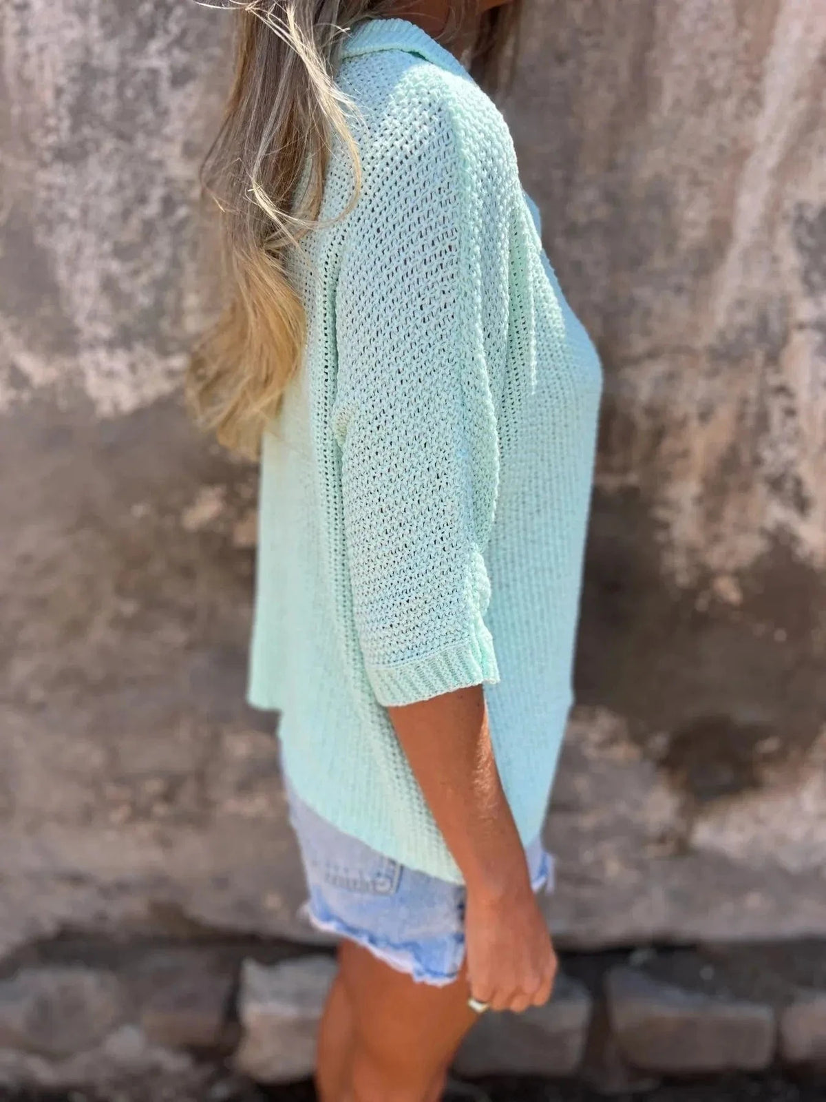 Trendsi Full Size Johnny Collar Loose Knit Sweater Plus Size