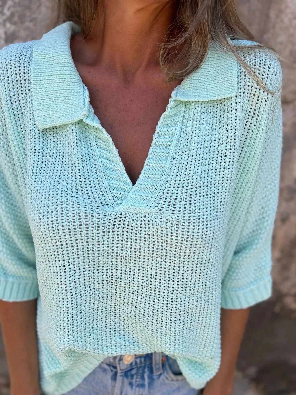 Trendsi Full Size Johnny Collar Loose Knit Sweater Plus Size