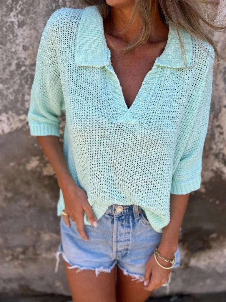 Full Size Johnny Collar Loose Knit Sweater Plus Size – Apricot by Trendsi from FREYA’S CLOSET