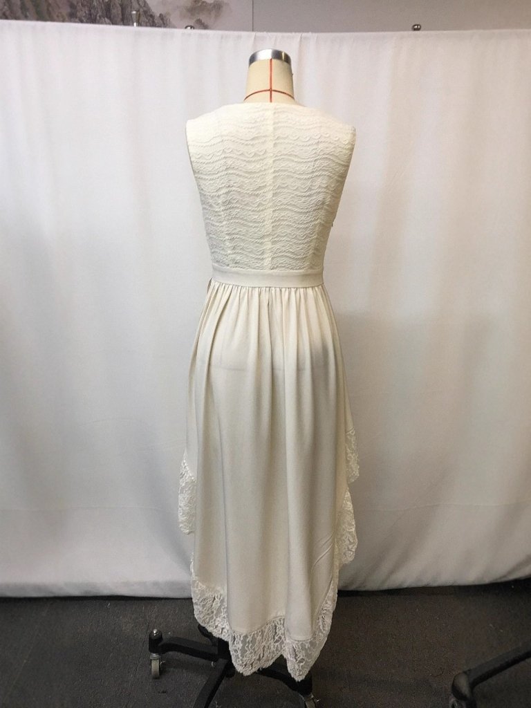 Full Size Lace Trim High - Low Dress Plus Size - Beige by Trendsi from FREYA’S CLOSET