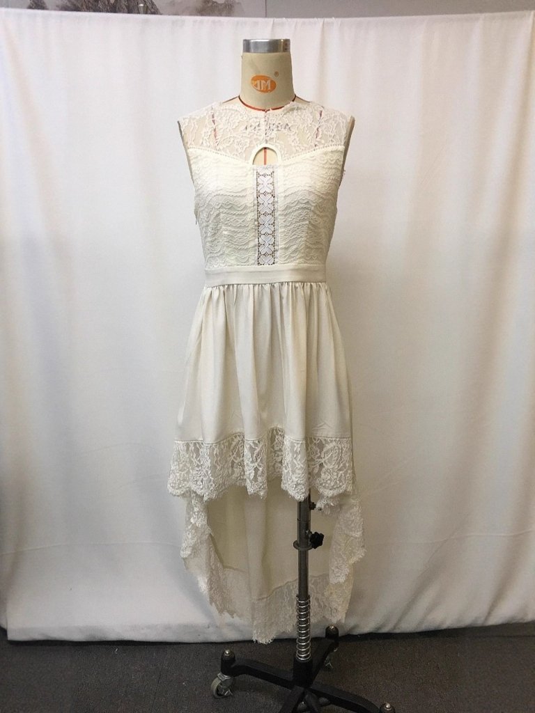 Full Size Lace Trim High - Low Dress Plus Size - Beige by Trendsi from FREYA’S CLOSET