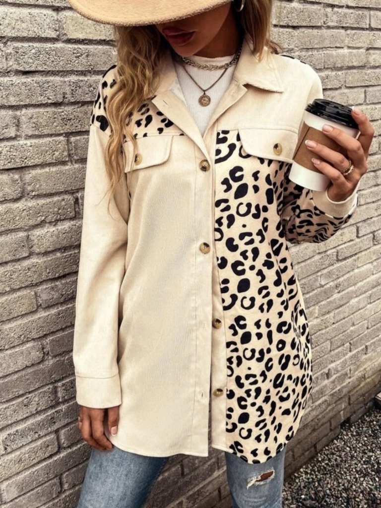 Full Size Leopard Collared Shirt - Sand by Trendsi from FREYA’S CLOSET