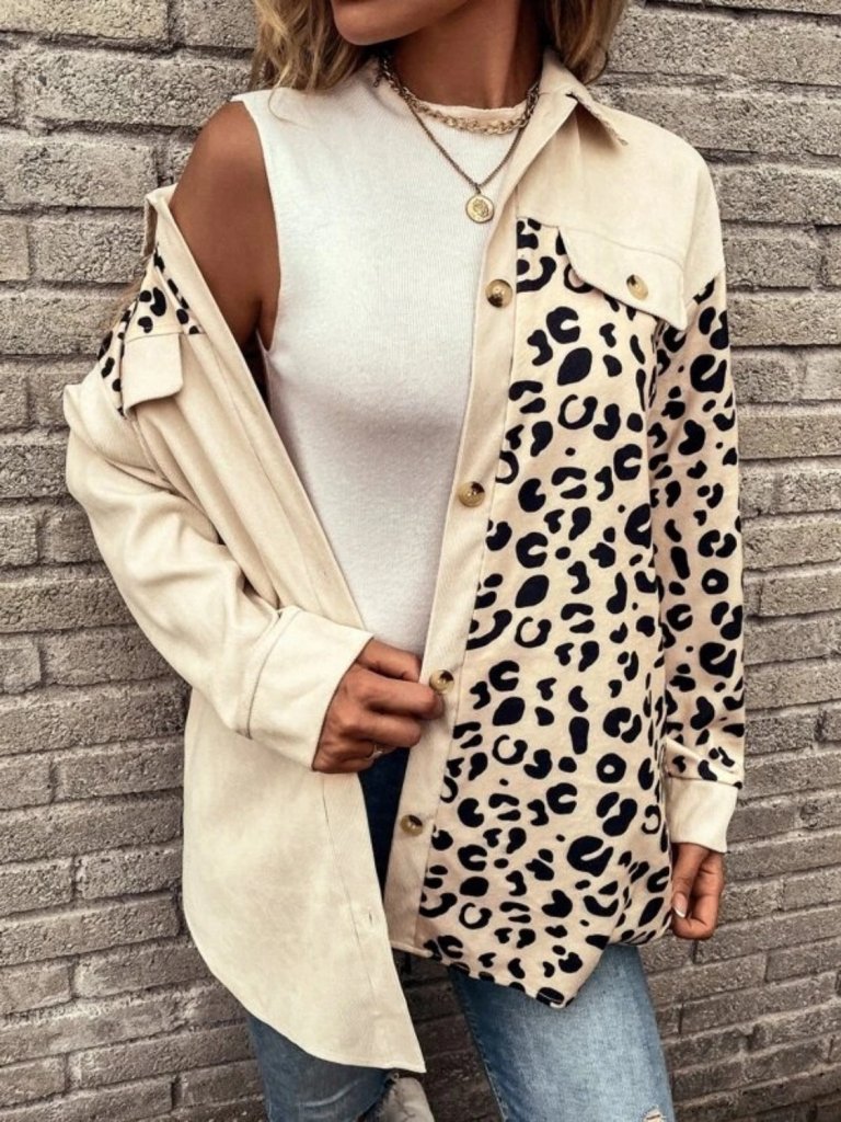 Full Size Leopard Collared Shirt - Sand by Trendsi from FREYA’S CLOSET