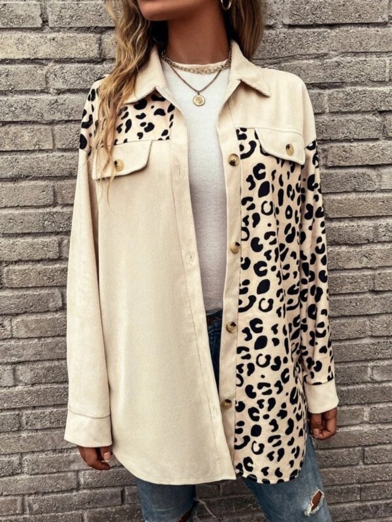 Full Size Leopard Collared Shirt - Sand by Trendsi from FREYA’S CLOSET