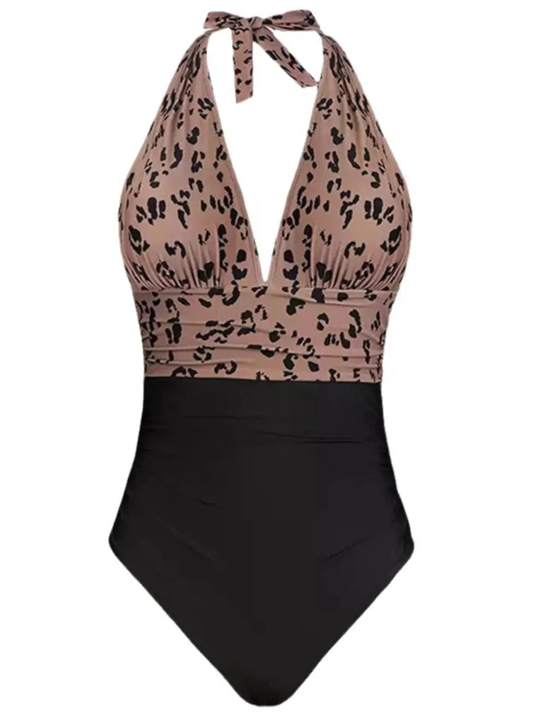 Full Size Leopard Halter Neck One - Piece Swimwear Plus Size - Leopard by Trendsi from FREYA’S CLOSET