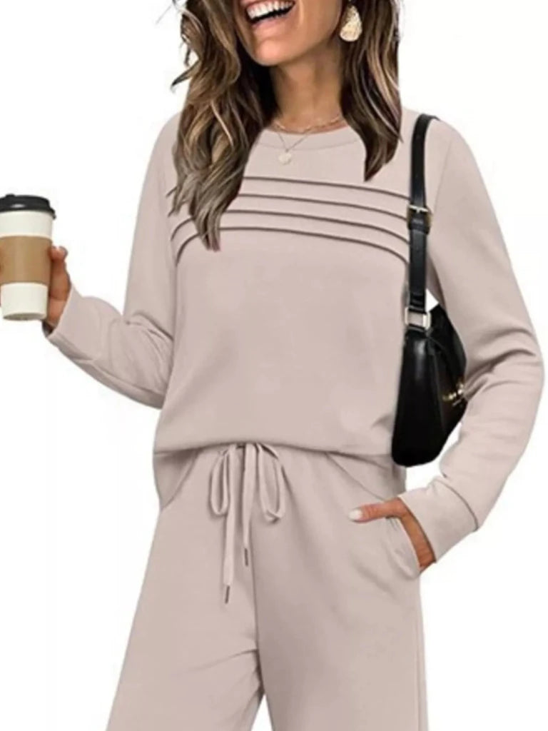 Long sleeve round neck top and pants set, alternate product image
