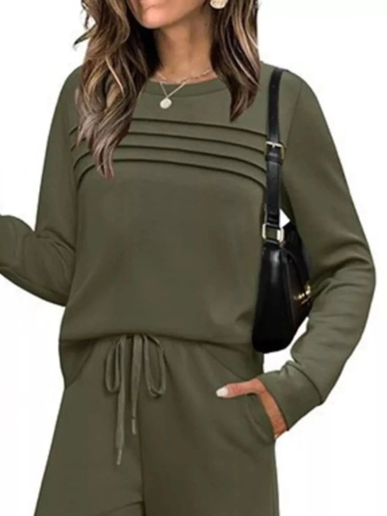 Long sleeve round neck top and pants set, alternate product image