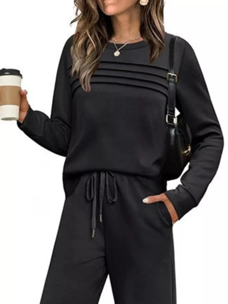 Long sleeve round neck top and pants set, alternate product image
