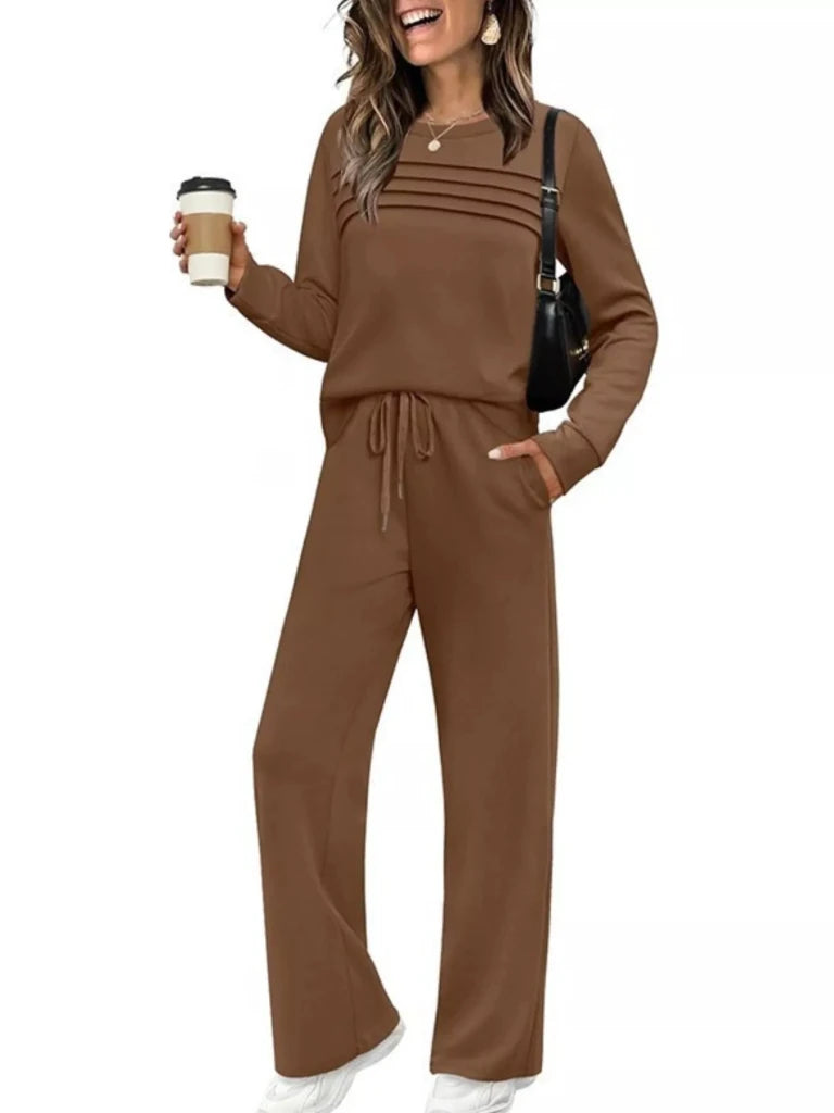 Long sleeve round neck top and pants set, alternate product image