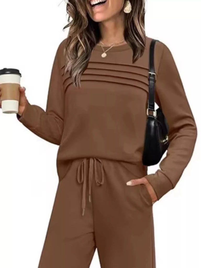Long sleeve round neck top and pants set, alternate product image