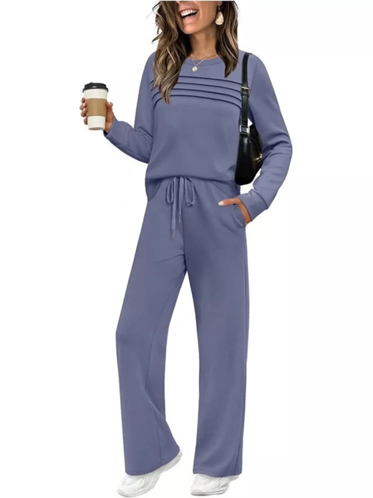 Long sleeve round neck top and pants set, alternate product image
