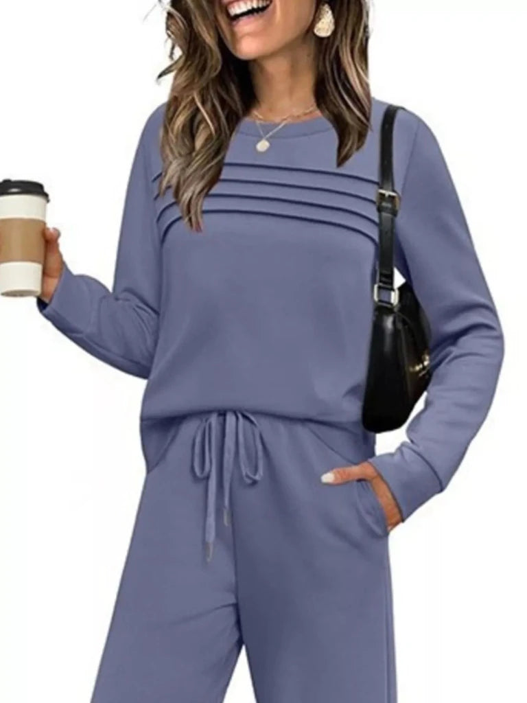 Long sleeve round neck top and pants set, alternate product image